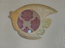 Fish Shaped Mirror Wooden Hand Painted Wall Hanging Fish Mirror Yellow 27X24cm 
