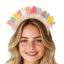 Birthday Headband Colourful Tiara Hairband Gold Hair Accessories for Women
