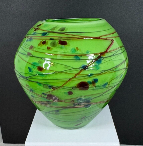 Vintage Lime Green Murano Style Art Glass Vase Bowl - Picture 3 of 6