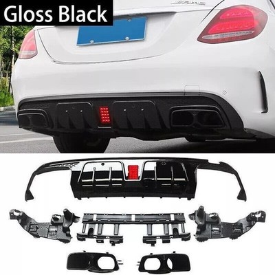 Bumper Diffuser Exhaust Tips and LED Light For Mercedes W205 Sedan C43/C300/C450