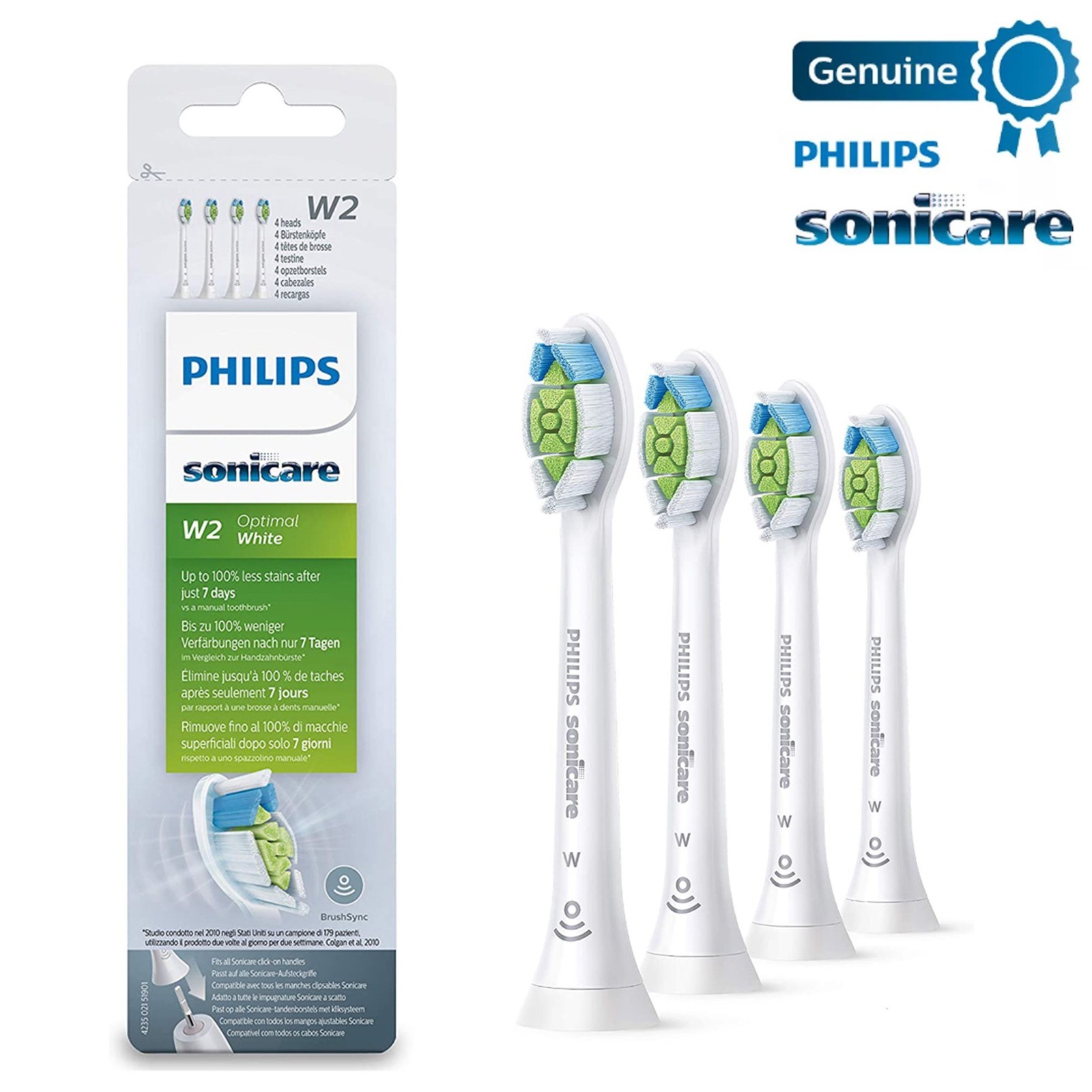 Philips Sonicare W2 Optimal White Standard Sonic Toothbrush Heads - Pack of 4