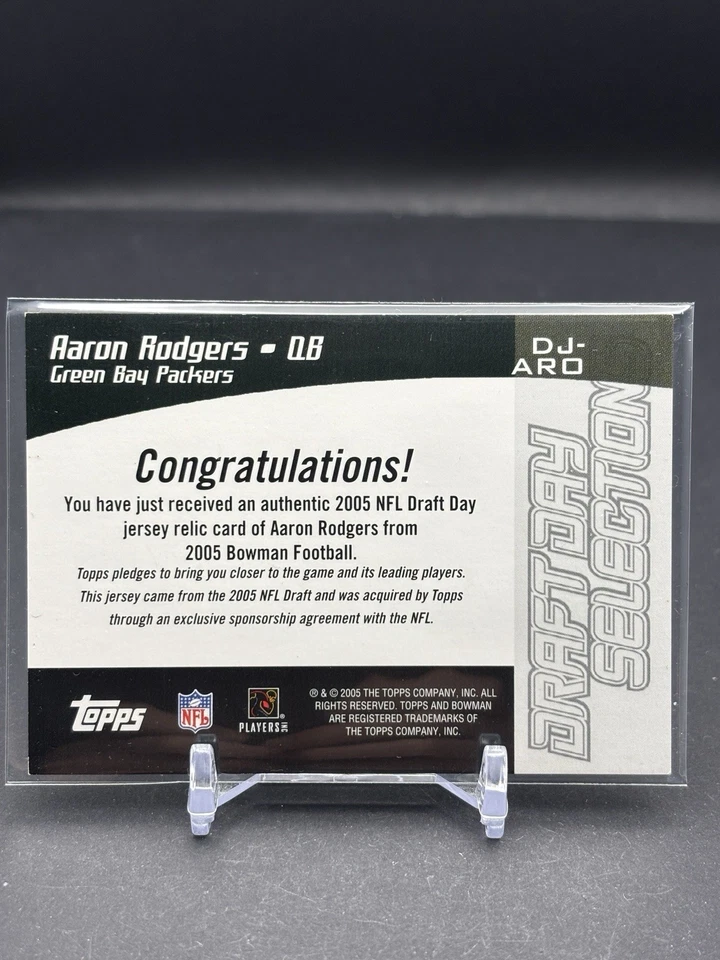 Aaron Rodgers 2005 Bowman Draft Day Selections Rookie Jersey Patch RC Packers - Image 2 of 2