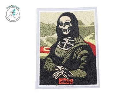 Aufbügler Mona Lisa Skelett 6,5 x 8,7 cm Tod Humor Glücksbringer Geschenkidee