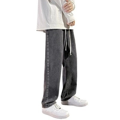 Vintage Style Casual Wear Wide Leg Jeans Y2K Kordelzug Hose Gummibund