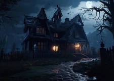 Haunted House Night Scene Wall Art Poster Premium Quality Home Decor