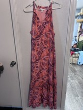 NINE WEST Multi Color Floral Maxi Dress Medium Sleeveless Tiered Front Tie