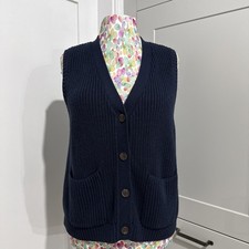 Seasalt Cornwall Swanpool Vest Organic Cotton Knit Cardigan 16 Navy Blue 