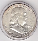 1955   Franklin  Half  Dollar   (90% Silver)  Coin,  50  Cents.