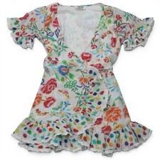 Mochi Valeria Silk Wrap Dress Floral Ruffle Whimsical Boho Romantic S