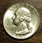 1947 P WASHINGTON QUARTER,  90% SILVER CH BU