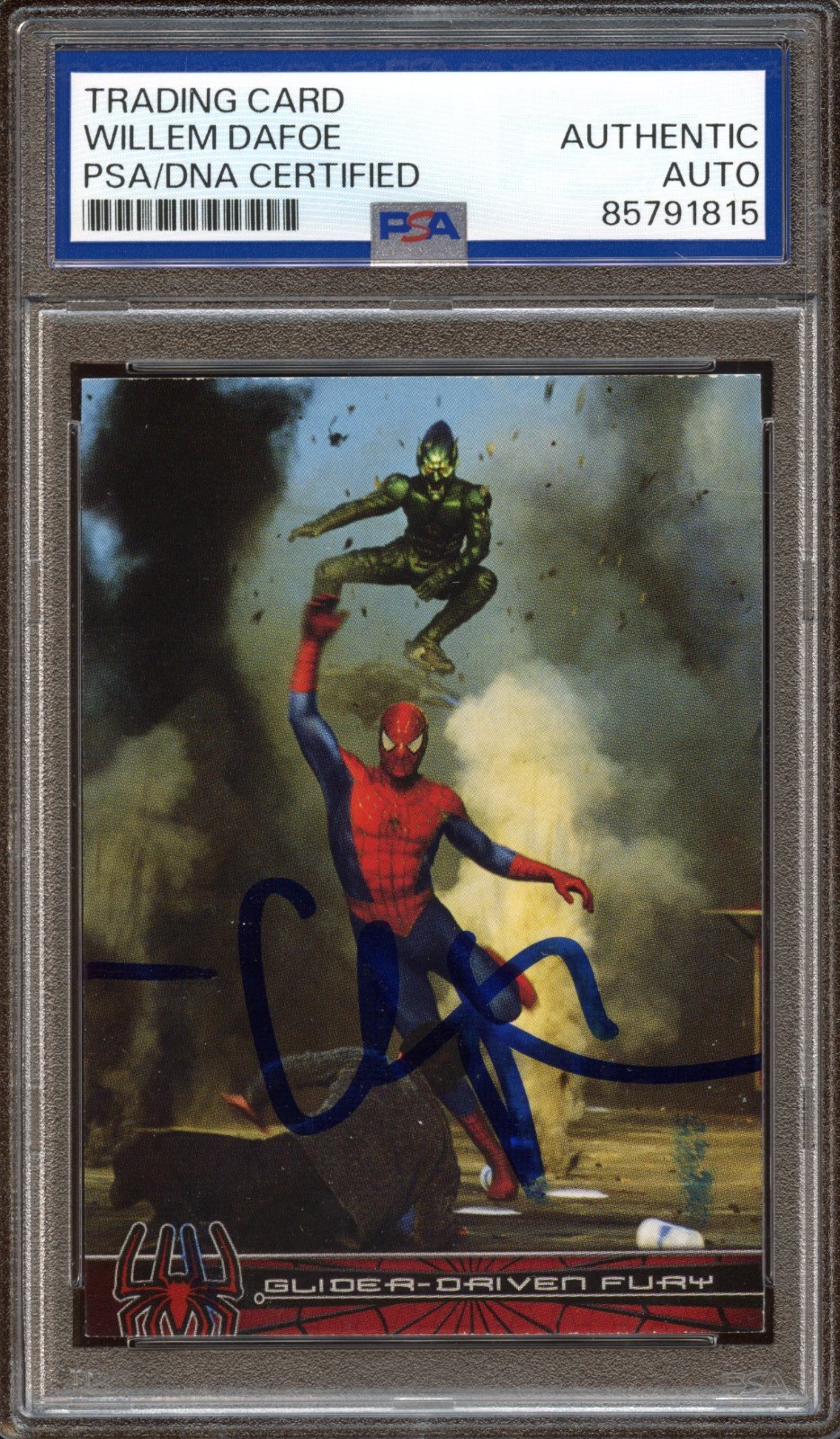 WILLEM DAFOE SIGNED 2002 TOPPS MARVEL SPIDER-MAN #56 GREEN GOBLIN PSA AUTO