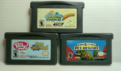 Nintendo Game Boy Advance Lot Spongebob Polly Pocket Paws & Claws Pet Resort
