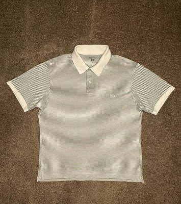 Uniqlo x JW Anderson Striped Polo Shirt Mens Med Beige Green Cotton Minimalist