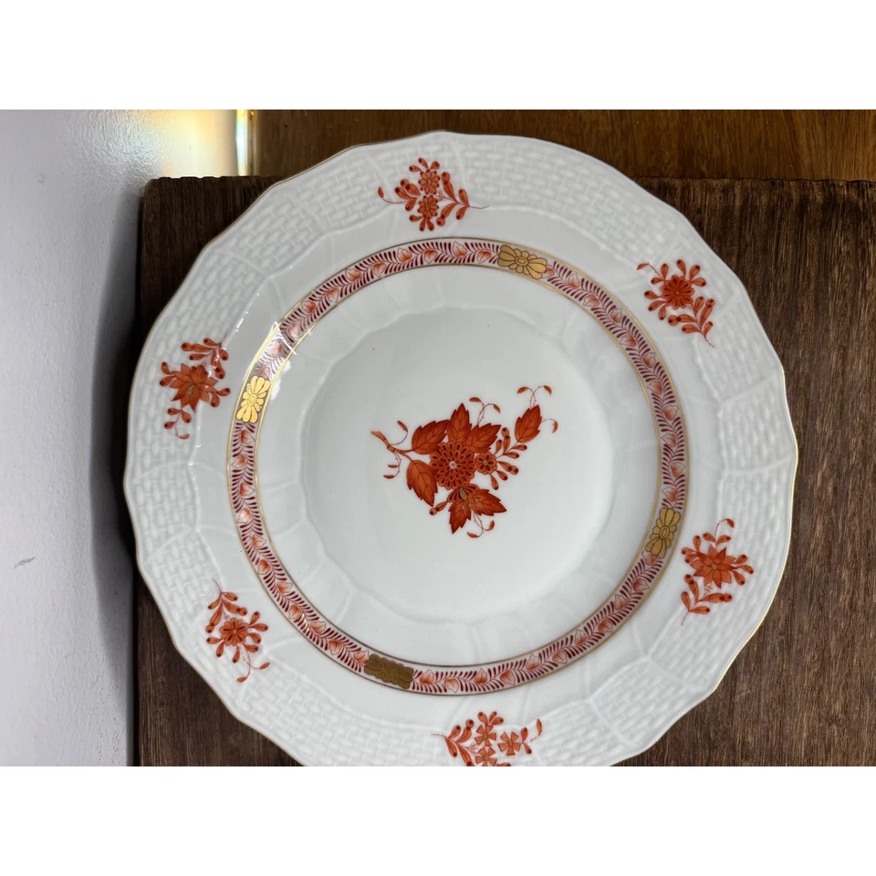 Juego de 2 Platos de Postre Herend Hungría 1520 A06 Borde Dorado Floral Rojo Foto 2 de 4