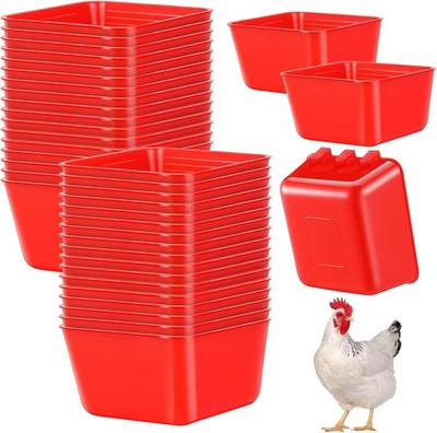 30X Cage Cups 1 Pint 16 fl. oz Hanging Feed Water Cage Cups Chickens Poultry Red