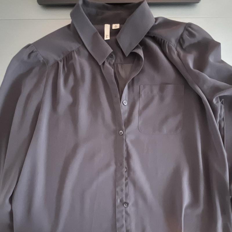 Frenchi Men's Gray Solid Long Sleeve Point Collar Button-Front Shirt Size M