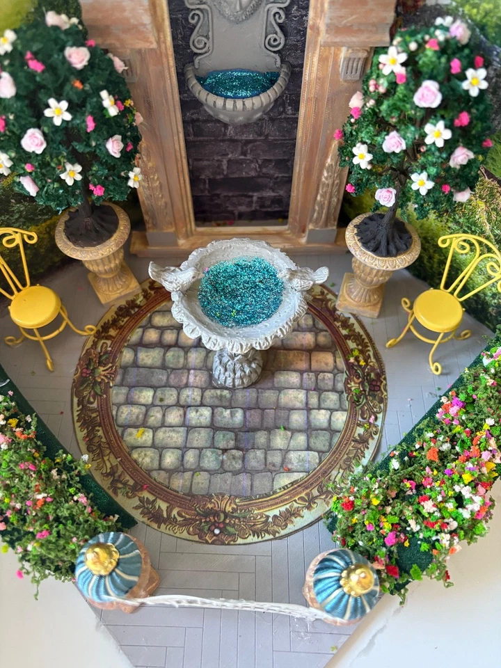  NEW! Handcrafted OOAK Dollhouse Miniature Garden Scene W/ Fountain Diorama 1:12 - Image 2 of 4