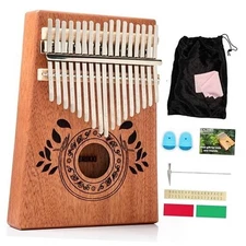 Kalimba Thumb Piano - 17-Key, Small Mahogany, Carrying Bag - Light Brown
