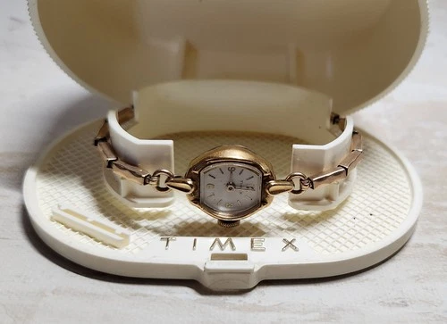 Vintage Timex Woman's Watch With Original Box Gold Tone