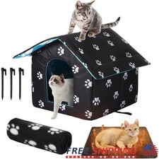Collapsible Outdoor Cat House Waterproof Pet Shelter Self Heating Bed Blanket US