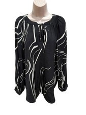 NWT Nine West Womens Sz XL Black Ivory Geometric Keyhole Long Sleeve New w/ Tags