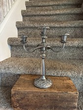 Vintage Silver Plated Three Arm Candelabra Featuring Intricate Floral & Foliage