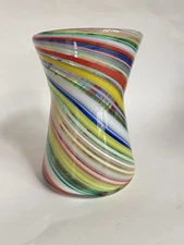 VTG Fritz Vase Swirl Of Colors Studio Art Glass Hand blown 6" Tall Massachusetts