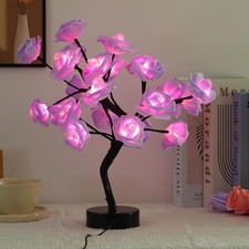 Rose Flower Tree Lamp - LED Rose Tree Table Lamp USB/Battery Powered Purple