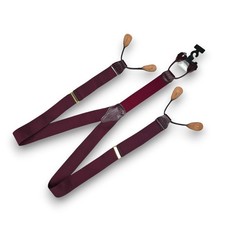 Men's Burgundy Button-End Suspenders Y-Back Leather Tabs Adjustable Formal