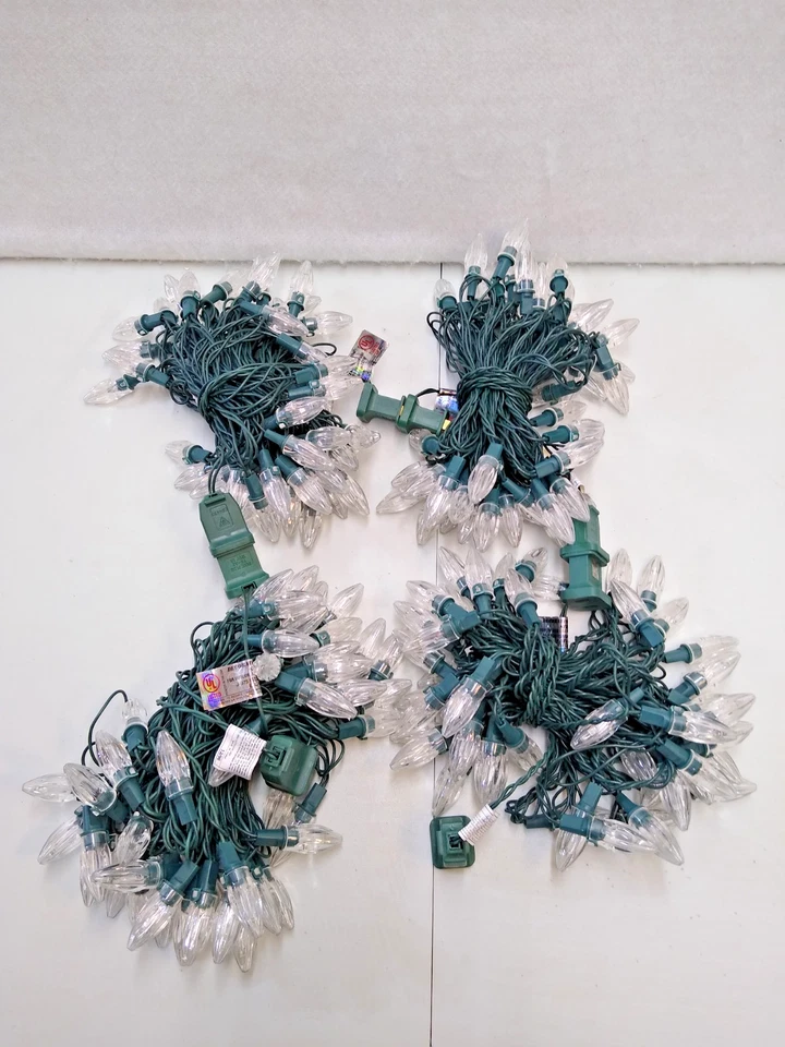 Luces de Navidad en forma de cono transparente, 4 cuerdas de 50 luces cada una, cuerdas de 24 pies Foto 2 de 4