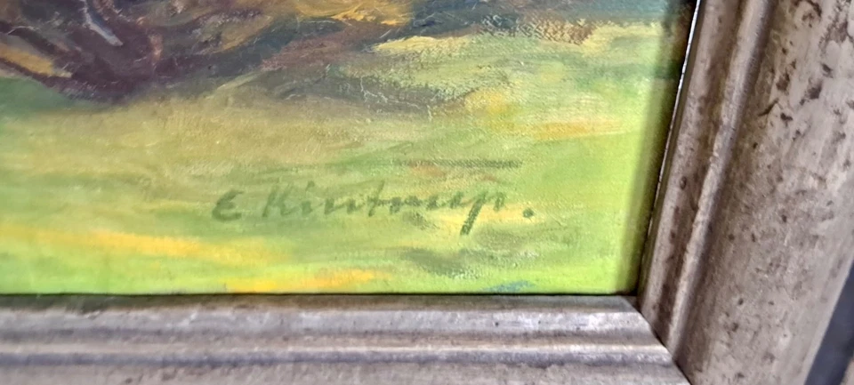 ÖL bild "Wachholderwiese in der Eifel", ca1920, Maler Eduard Kintrup, Düsseldorf - Bild 2 von 4