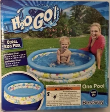 H2OGO! Coral Print Kids 40" Round Pool w 3 Safety Rings & 27 Gallons Ages 2+