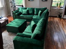 Luxury Lilly Large Corner Sofa Set Esmerald Green Premium Velvet with Footstool