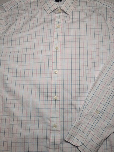 J Crew Factory Shirt Mens Medium White Blue Red Plaid Performance Slim - Picture 4 of 9