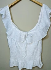 Lauren Ralph Lauren White Peplum Blouse Eyelet White Large 