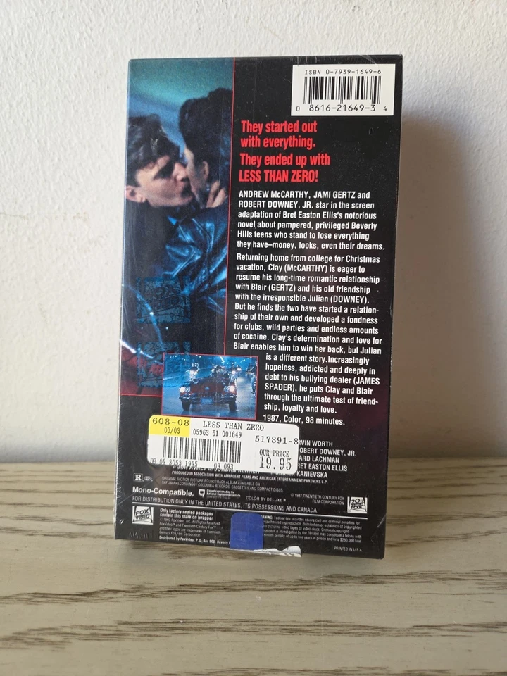 Less Than Zero Movie on VHS Brand new Sealed Old Stock - Image 2 of 4