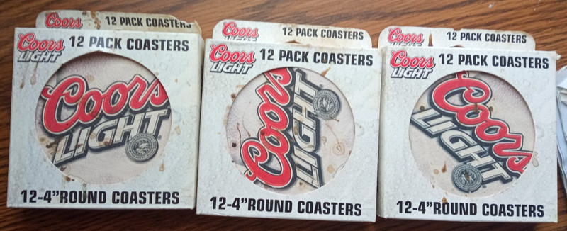 3 - 12 Pack Boxed Coors Light 4" Round Pulp Board Coasters Miller Coors Boelter