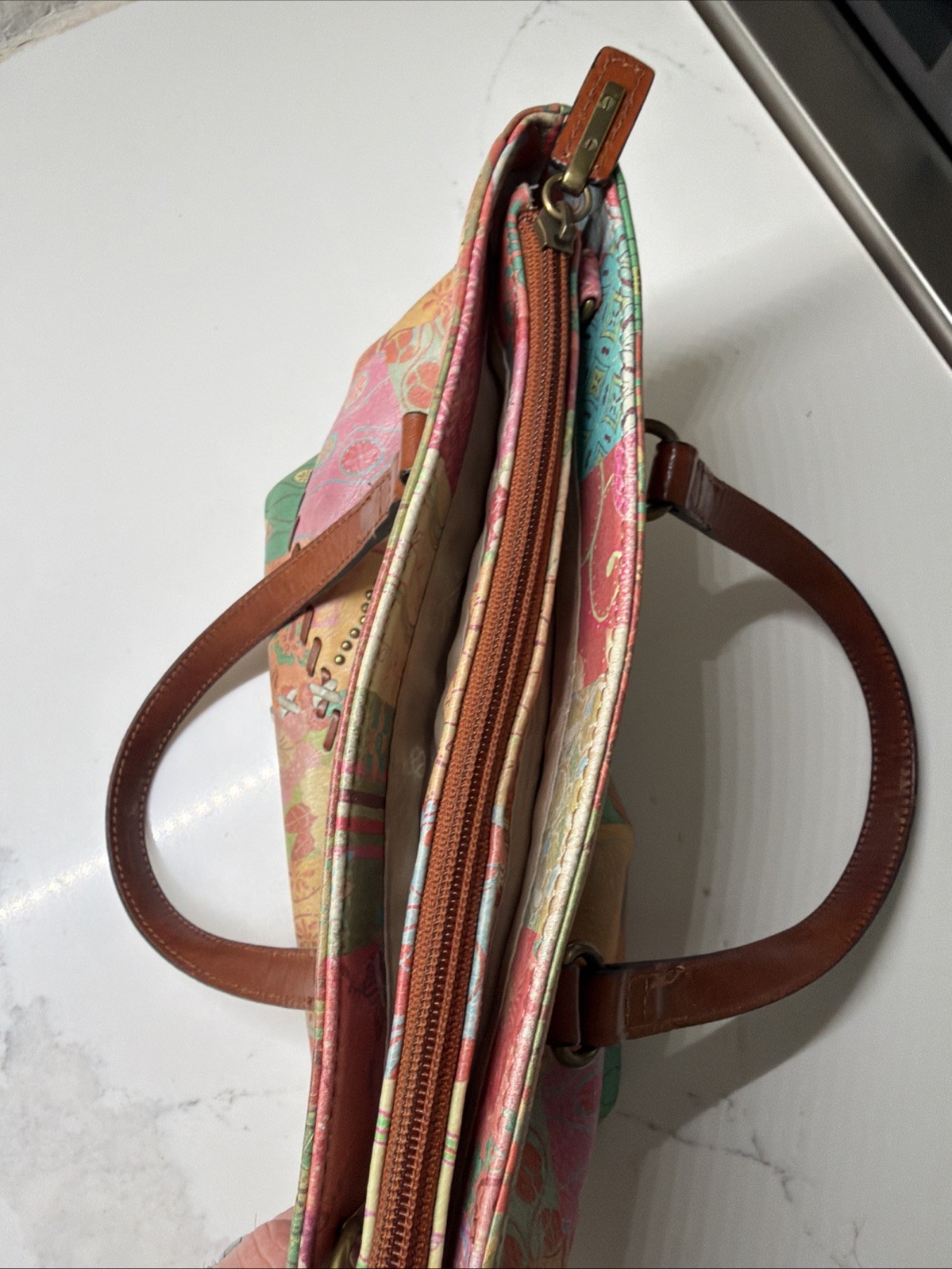 FOSSIL 1954 Patchwork Embroidered Studded Leather… - image 10