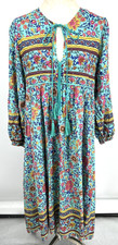 R. Vivimos Women's Dress Sz 8/10 Long Sleeve Floral Print Boho Midi Dress Flowy