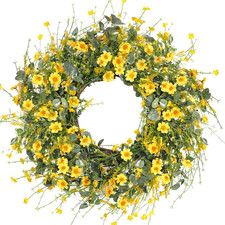 Sggvecsy Yellow Daisy Wreath 24 Inch Spring Summer Wreath Fake Silk Floral Wreat