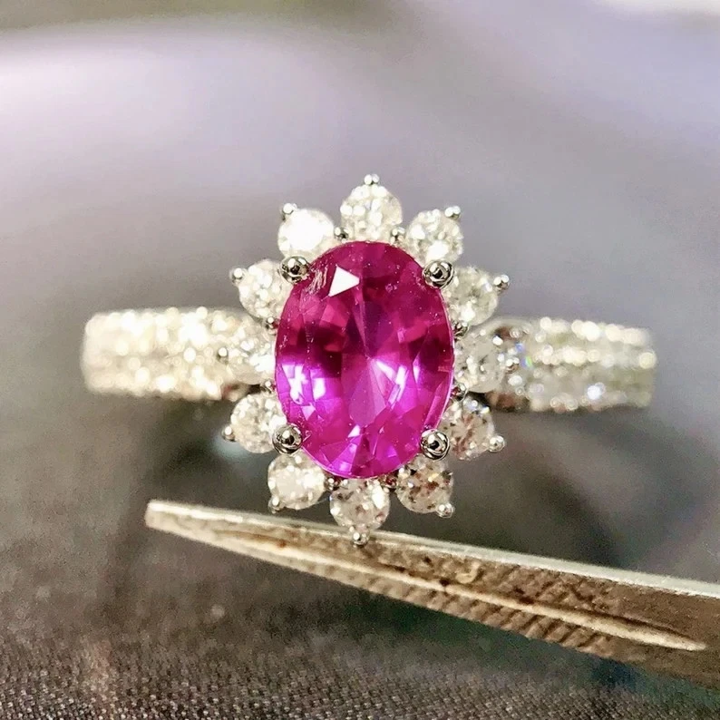 2.70 Ct Oval Natural Ruby & Diamond Wedding Ring 14K White Gold Size 6.5 - Image 2 of 4