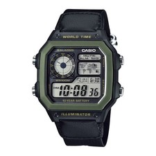 Casio Men  s Black Digital Green Cloth Strap Watch - AE-1200WHB-1BV
