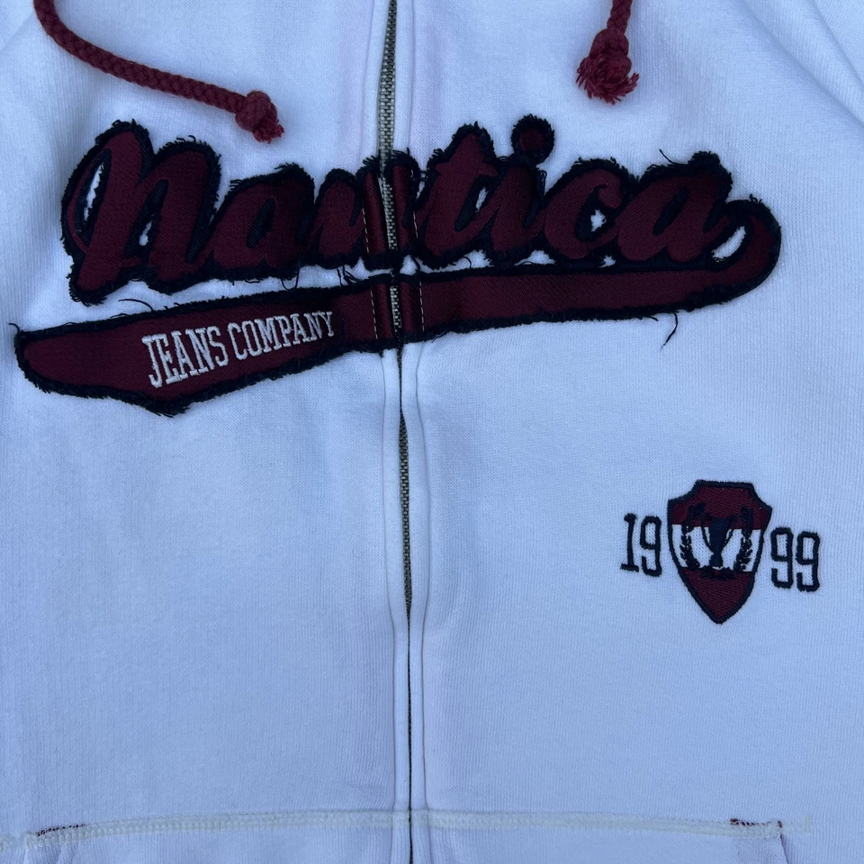 Moletom com capuz masculino vintage Nautica XL listrado branco zíper completo skatista boxy anos 90 Y2K - Imagem 2 de 4