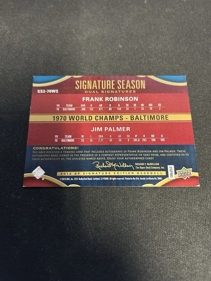 UD Signature Series 1970 Season Auto’s Frank Robinson and Jim Palmer 2/10 2012 Foto 2 de 3