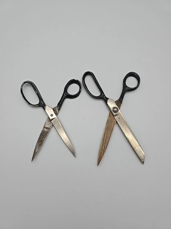 Vintage Black Metal Handle Scissors 6" Claus & 7" Unbranded Cuts Nicely - Image 3 of 4