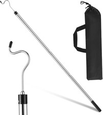 Extendable Stainless Steel Clothes Hook Pole, 35" to 50" with S-Shaped Hook