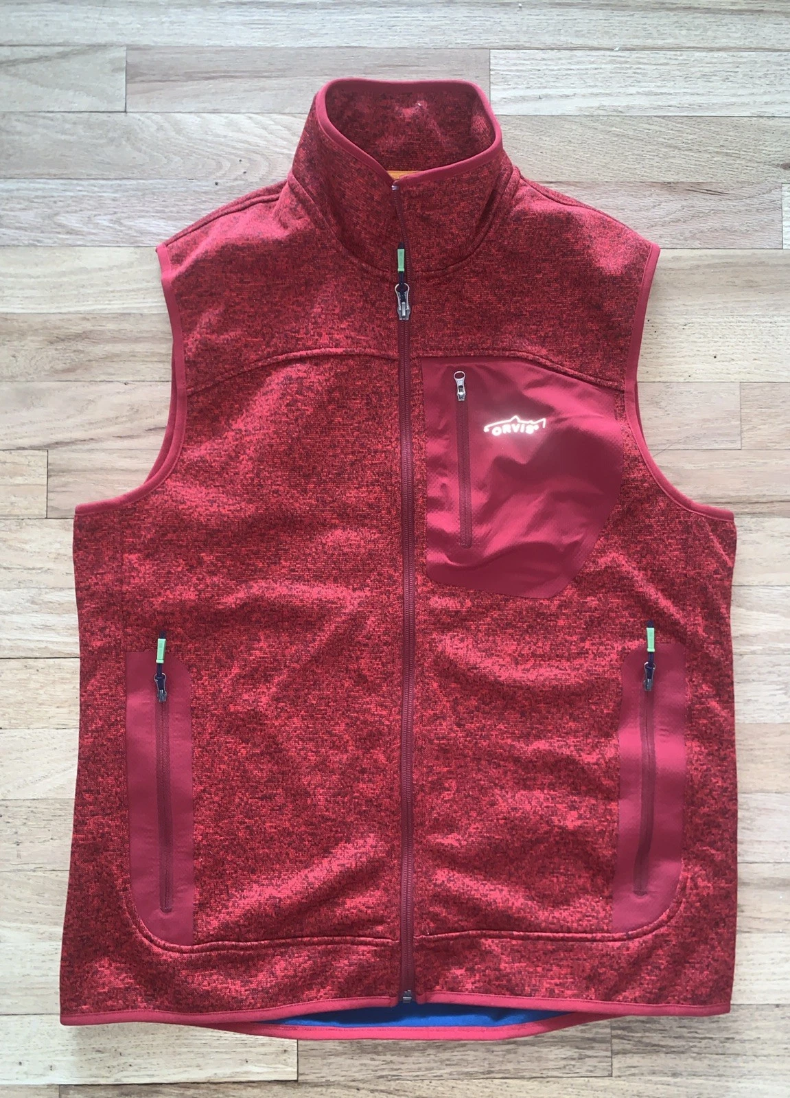 Orvis Mens Casual Full Zip Vest Sz M Red 100% Polyester Trout Logo On Chest