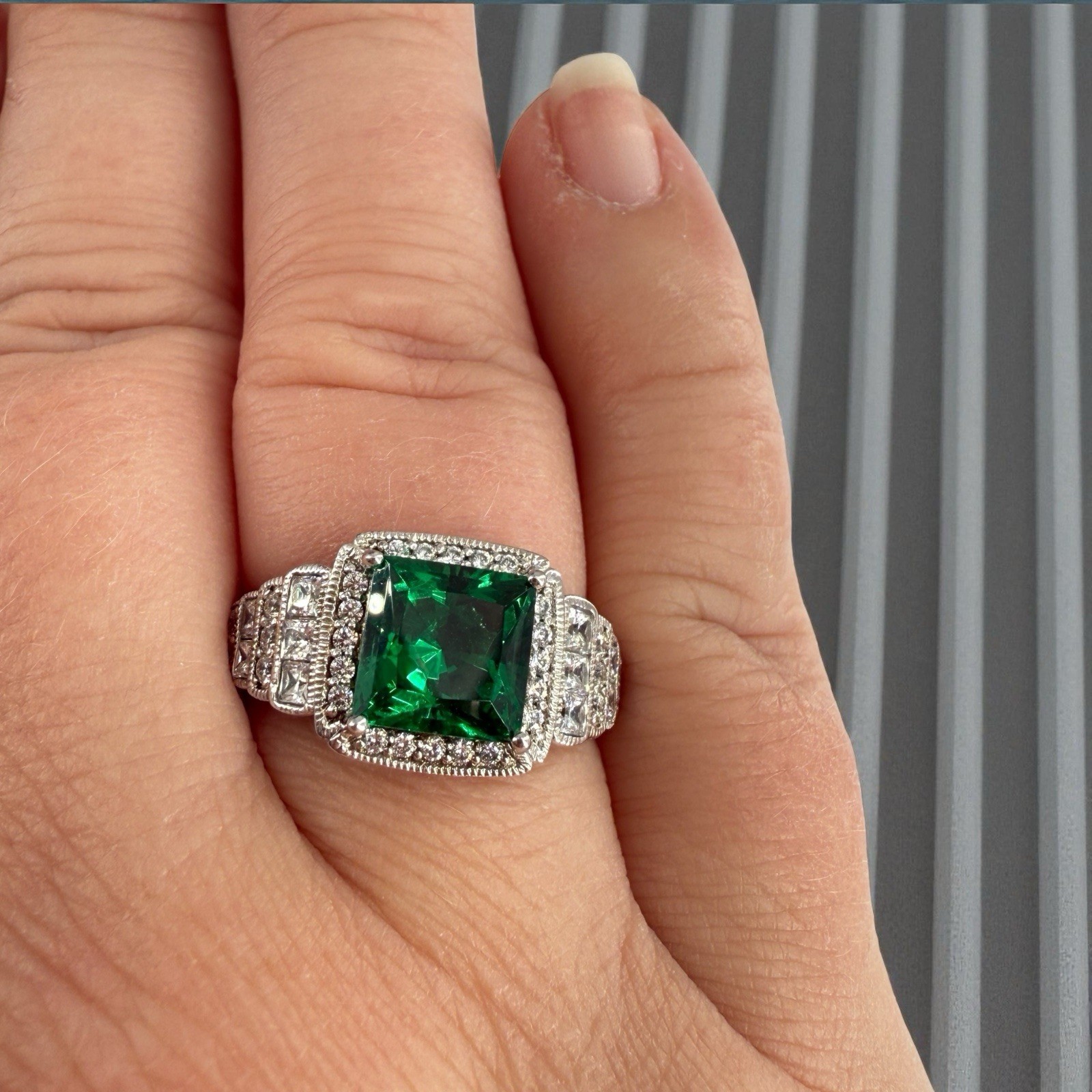 sterling designer signed Xavier simulated emerald… - image 9