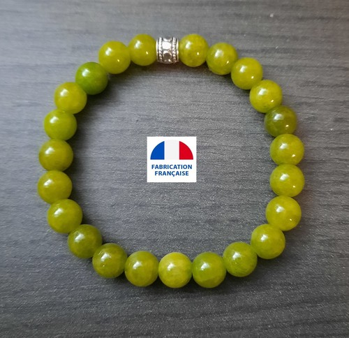Bracelet Réglable En Jade De Chine Poli - Perles 8mm - Fermoir Dauphin - Neuf Avec étiquettes
