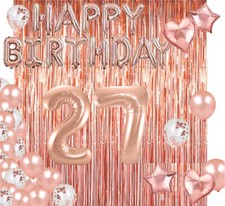 Rose Gold 27th Happy Birthday Photo Background Balloon Party Decoration Supplies